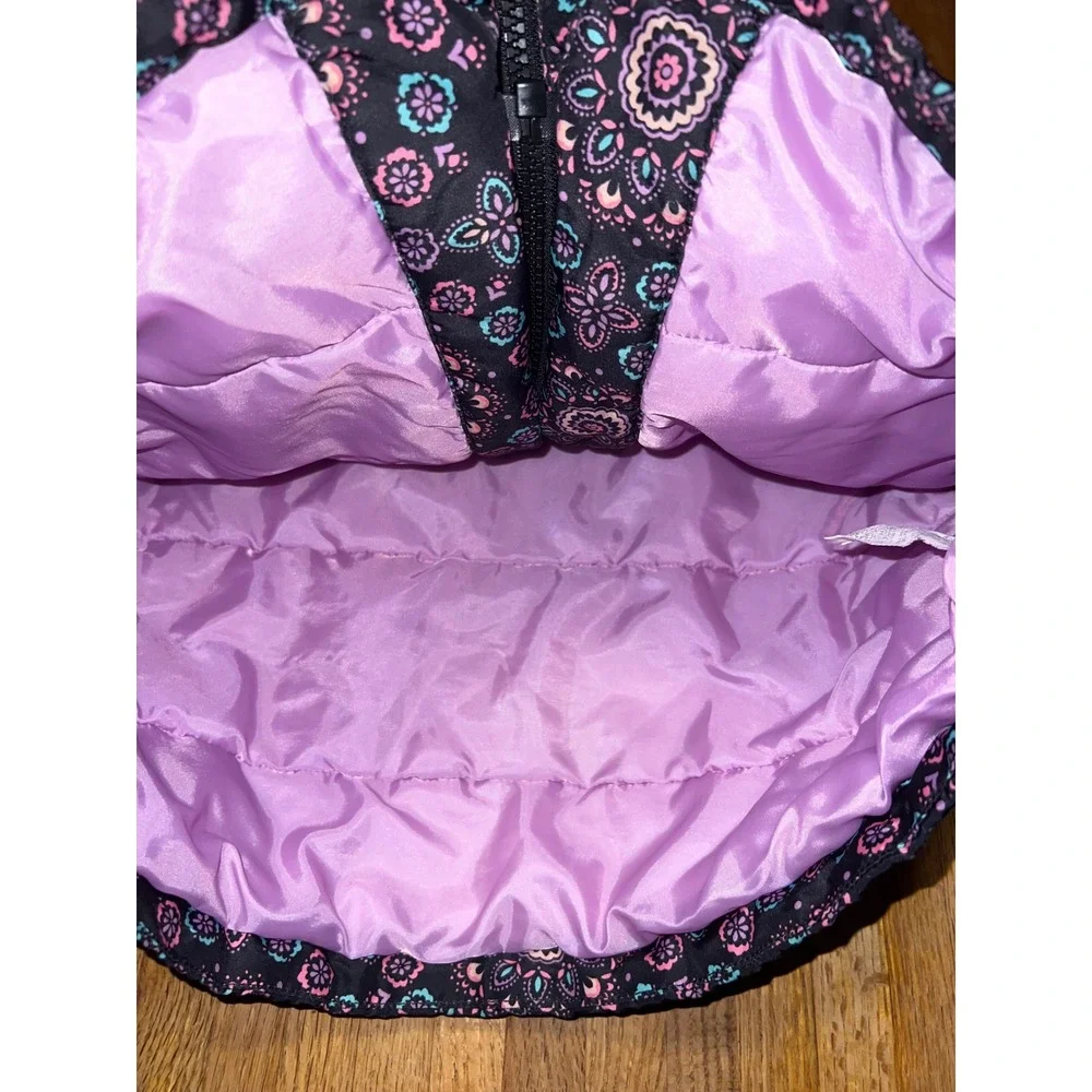 The Childrens Place Girl Medium 7/8 Black Mandala Floral Puffer Hooded Coat